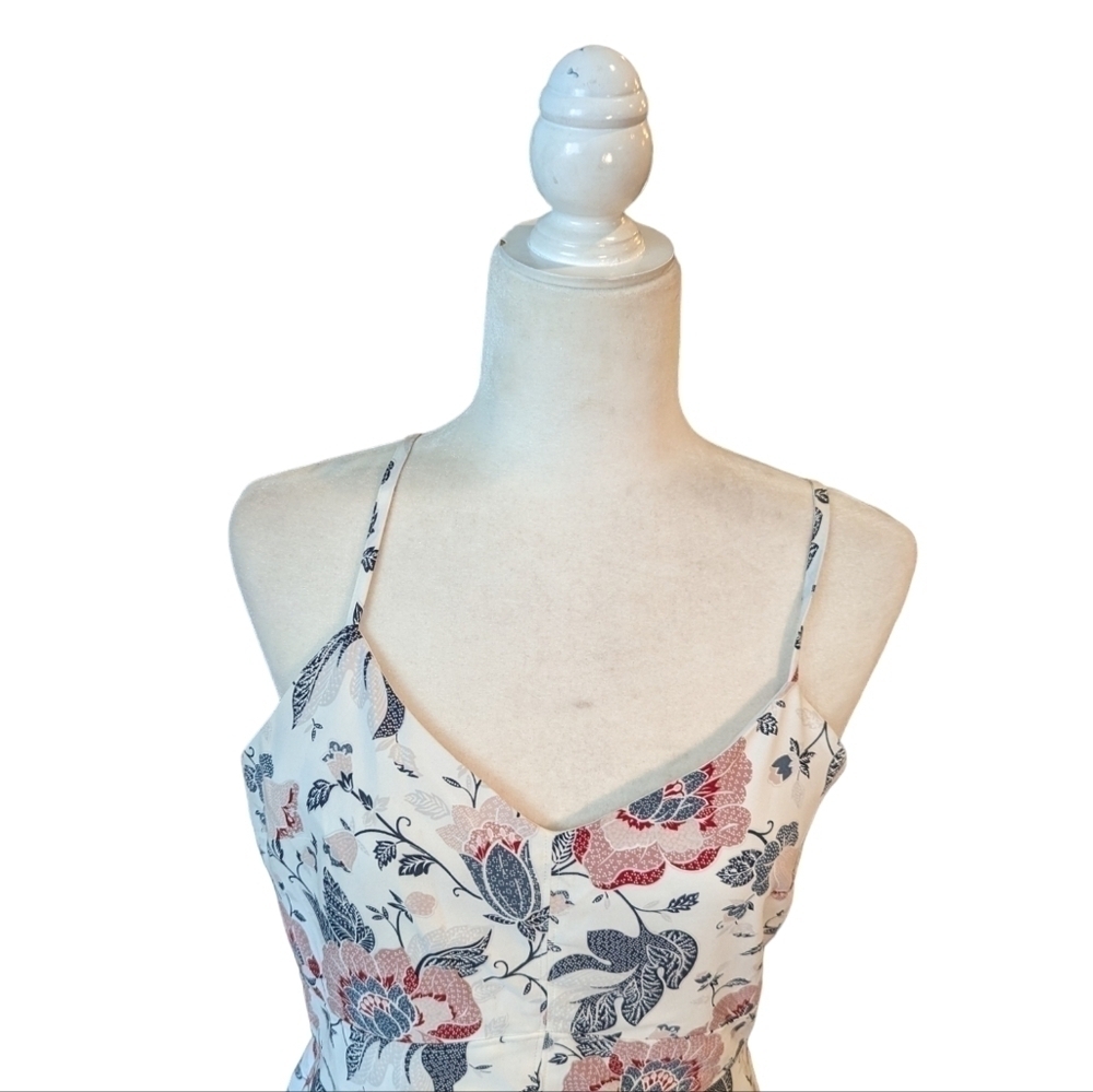 LOFT White Floral Mini Dress with Blue and Rust Flowers - Picture 7 of 10